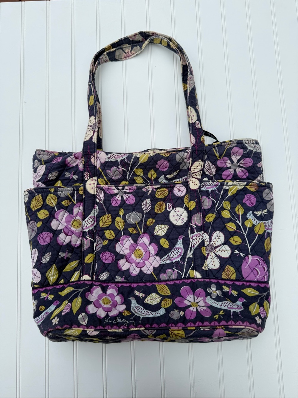 Vera Bradley Navy and Purple Floral Quilted Tote